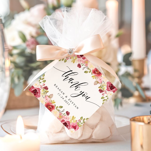 Burgundy Merlot Floral Wedding Vielen Dank Geschenkanhänger (Von Creator hochgeladen)