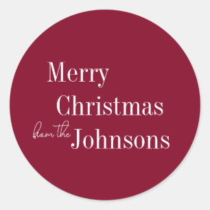 Burgundy Merry Christmas Runder Aufkleber