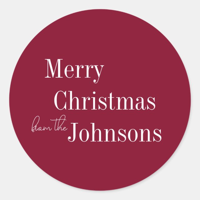Burgundy Merry Christmas Runder Aufkleber (Vorderseite)