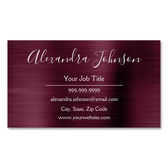 Burgundy Metallic Foil Modern und elegant Magnetische Visitenkarte (Vorderseite)