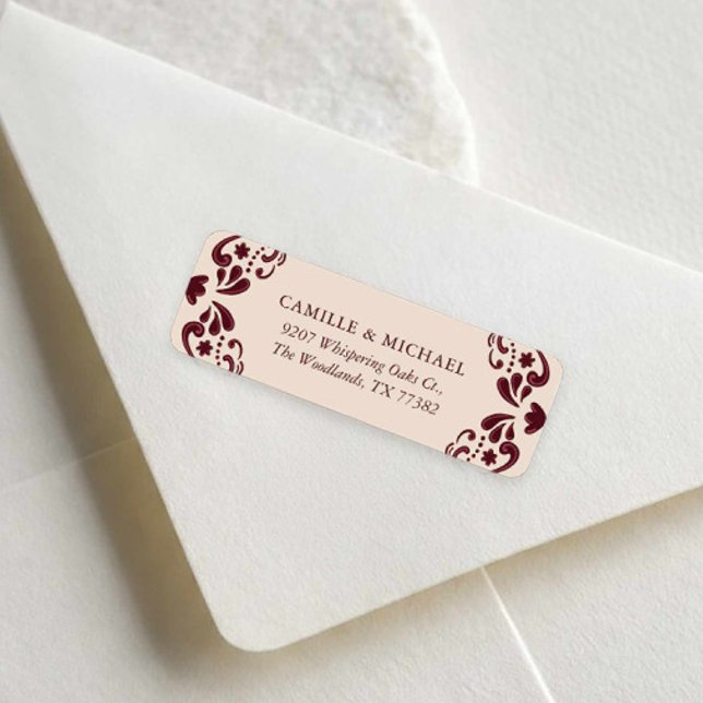 Burgundy Mexican Wedding Return Address Label (Burgundy Fiesta Mexican Wedding Return Address)