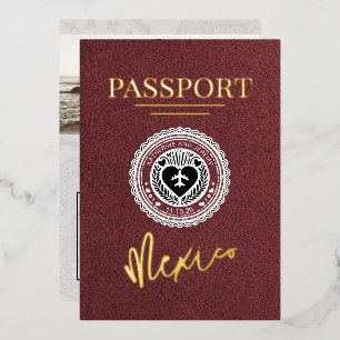 Burgundy Mexico Passport Wedding Folieneinladung