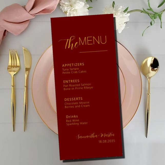 Burgundy Minimal Script Wedding Menu Menükarte (Von Creator hochgeladen)