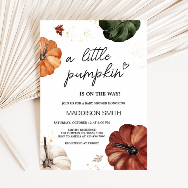 Burgundy Minimalist Autumn Pumpkin Baby Shower Einladung (Minimalist Autumn Pumpkin Invitation)