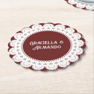 Burgundy Minimalist Paper Wedding Coasters Untersetzer