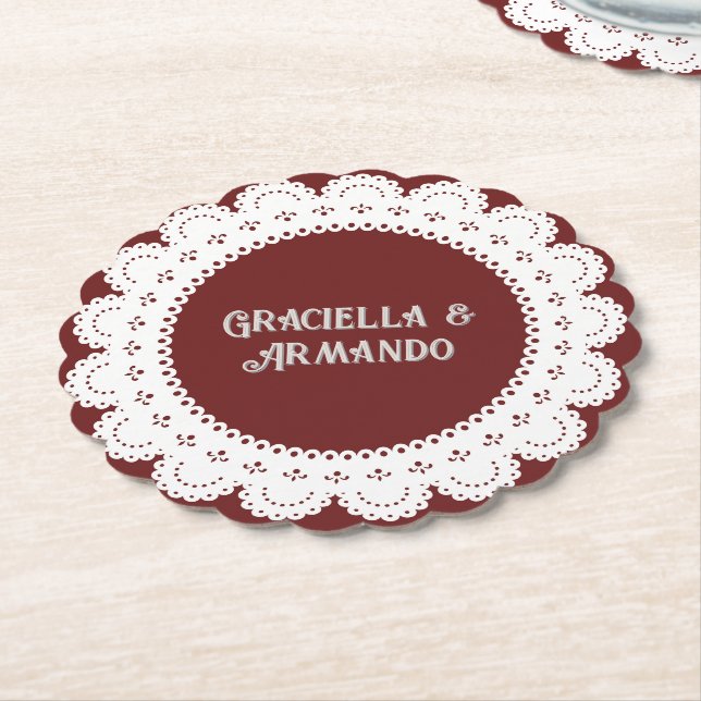 Burgundy Minimalist Paper Wedding Coasters Untersetzer (angewinkelt)