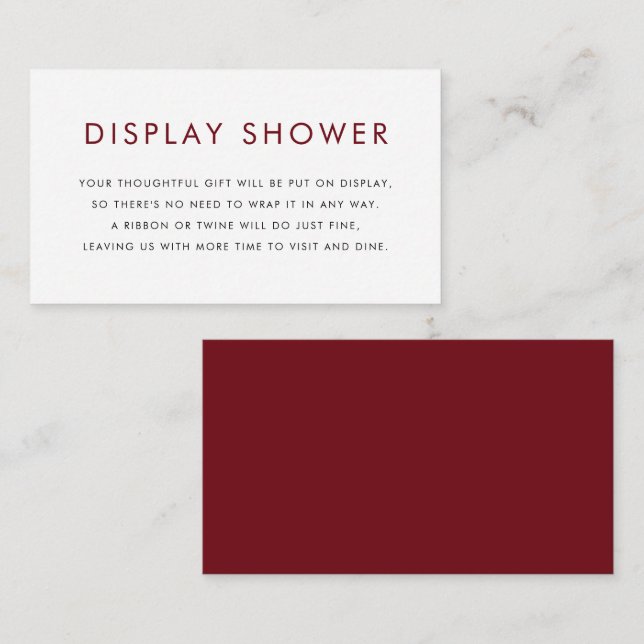 Burgundy Minimalistisch Typografy Display Shower Begleitkarte (Vorne/Hinten)