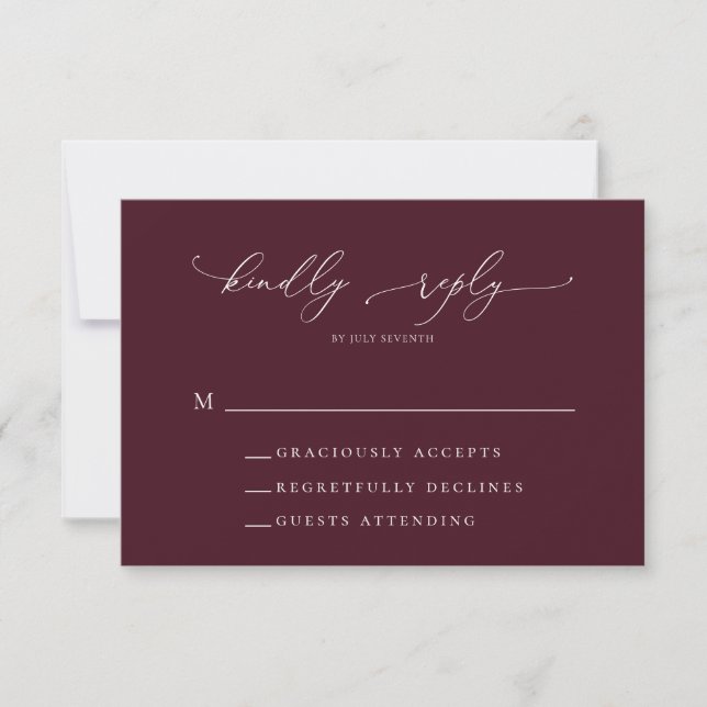 Burgundy Minimalistisch Wedding RSVP Card (Vorderseite)