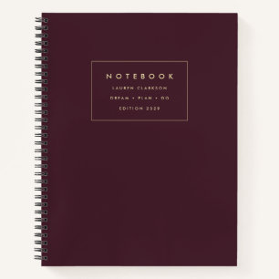 Burgundy Minimalistisches Notebook mit Goldakzente Notizbuch