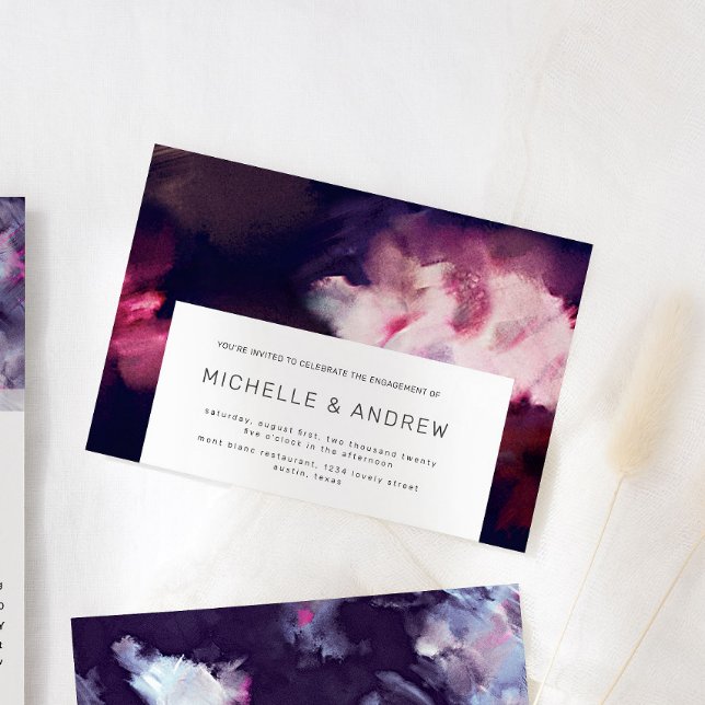 Burgundy Modern Brush Stroke Engagement Party Einladung (Von Creator hochgeladen)