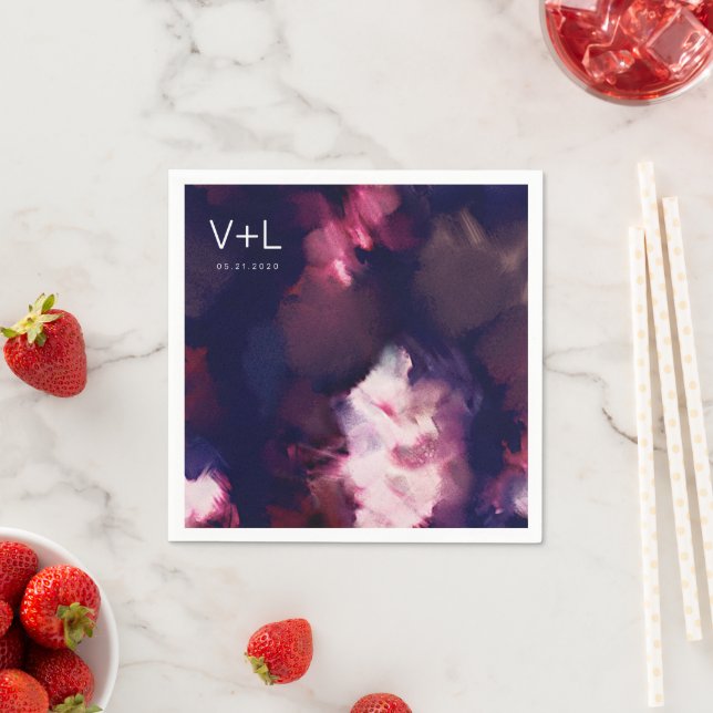 Burgundy Modern Brush Strokes Wedding Serviette (Beispiel)