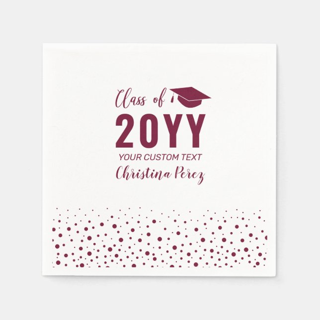 Burgundy Modern Confetti Graduation Party Serviette (Vorderseite)
