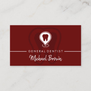Burgundy Modern Dentist Tooth Visitenkarte