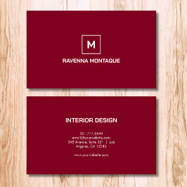 Burgundy Modern Elegant Simple Monogram Name Visitenkarte