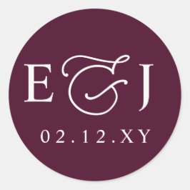 Burgundy Modern Initials Monogram Wedding Runder Aufkleber