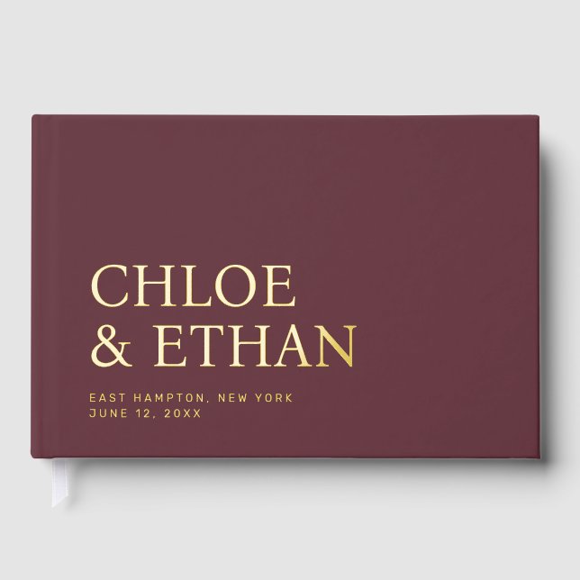 Burgundy Modern Wedding Foil Gästebuch (Vorderseite)
