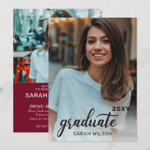 Burgundy Modernes Drehbuch Zwei Fotos Abschluss Einladung