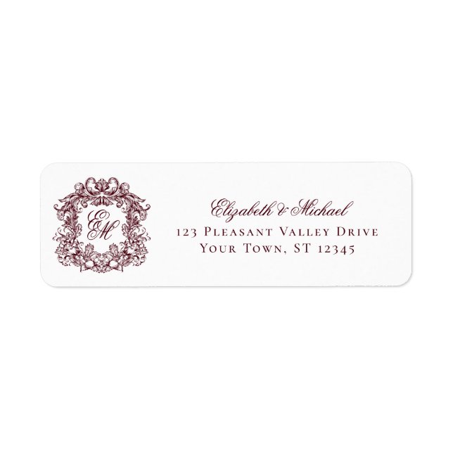 Burgundy Monogram Crest Wedding Return Address (Vorne)