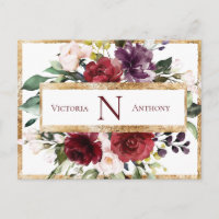 Burgundy Monogram Floral Gold Vielen Dank