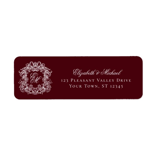 Burgundy Monogram Wedding Crest Return Address (Vorne)