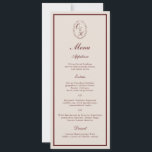 Burgundy Monogram Wedding Long Menu Card Einladung<br><div class="desc">Burgundy Fall Wedding Long Menu Card featuring a classic monogram crest — a refined choice for elegant autumn and winter wedding receptions. Inspired by Old Money aesthetic, Quiet Luxury, and Heritage Estate stationery style. Perfect for couples who love timeless monograms and formal tablescapes. Style with velvet table runners, candlelit centerpieces,...</div>