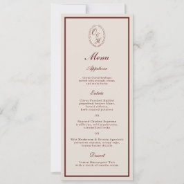 Burgundy Monogram Wedding Long Menu Card Einladung