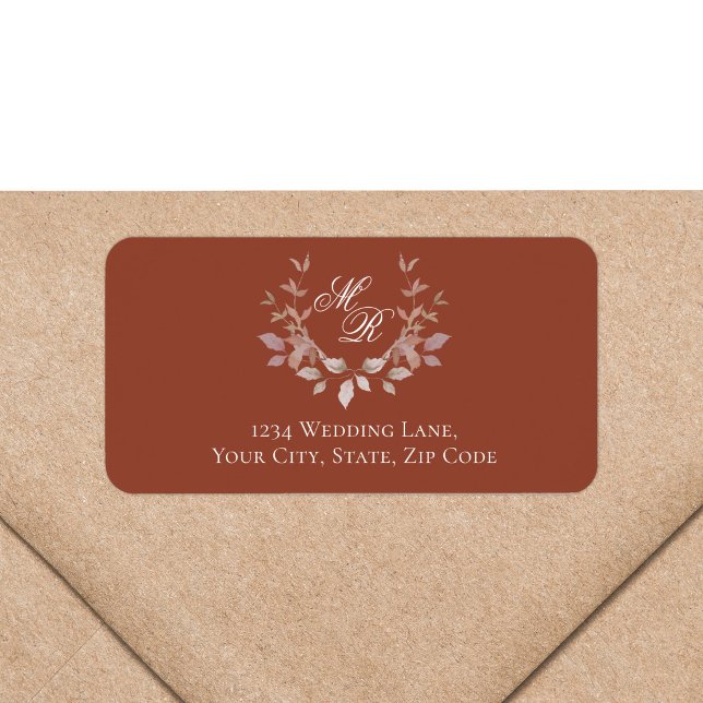 Burgundy Monogram Wedding Return Address Adressaufkleber (Elevate your wedding mail with classic burgundy monogram return labels.)