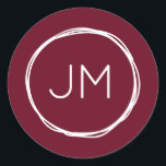 Burgundy Monogram Wedding Stickers<br><div class="desc">Diese Hochzeitsaufkleber verfügen über ein Monogramm mit Bräunungs- und Bräutigam-Initialen. Klicken Sie auf die Schaltfläche "Anpassen", um weitere Optionen zu erhalten, wenn Sie die Textgröße ändern oder einen zusätzlichen Text hinzufügen möchten. Diese Aufkleber eignen sich ideal für die Verwendung als Umschlag Aufkleber-Aufkleber oder für die Dekoration von Gastgeschenke Hochzeiten. Diese...</div>