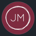 Burgundy Monogram Wedding Stickers<br><div class="desc">Diese Hochzeitsaufkleber verfügen über ein Monogramm mit Bräunungs- und Bräutigam-Initialen. Klicken Sie auf die Schaltfläche "Anpassen", um weitere Optionen zu erhalten, wenn Sie die Textgröße ändern oder einen zusätzlichen Text hinzufügen möchten. Diese Aufkleber eignen sich ideal für die Verwendung als Umschlag Aufkleber-Aufkleber oder für die Dekoration von Gastgeschenke Hochzeiten. Diese...</div>