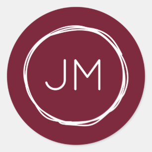 Burgundy Monogram Wedding Stickers