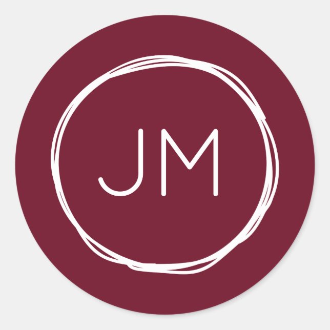 Burgundy Monogram Wedding Stickers (Vorderseite)