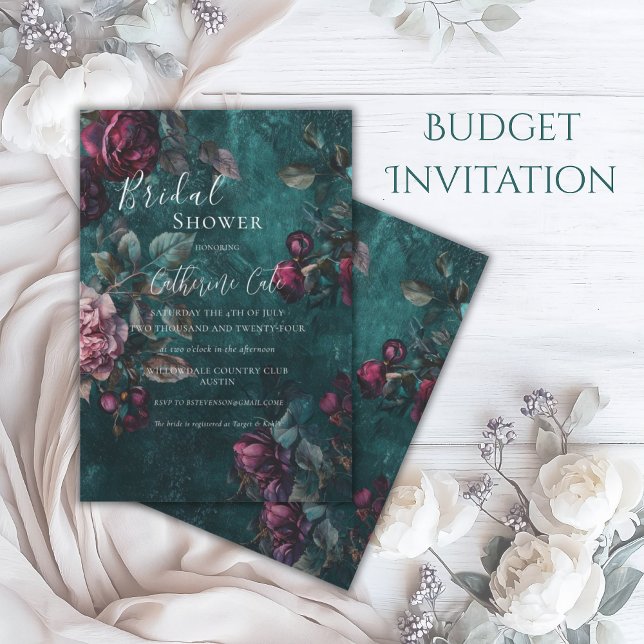 Burgundy Moody Floral Bridal Shower Einladung (Von Creator hochgeladen)
