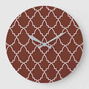 Burgundy Moroccan Lattice Pattern Große Wanduhr