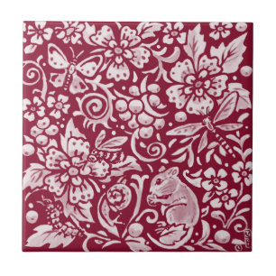 Burgundy Mouse Maroon Woodland Tier Verziert Fliese