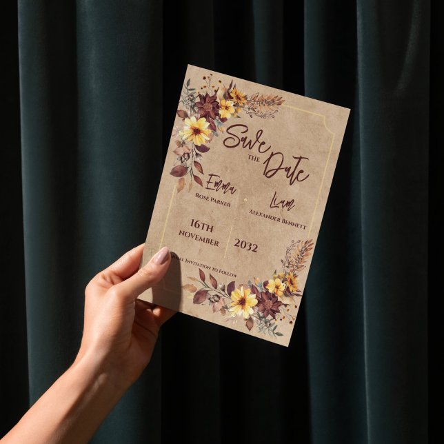 Burgundy Mustard Rustic Fall Wedding Save the Date Magnetkarte (Burgundy Mustard Rustic Fall Wedding Save the Date)