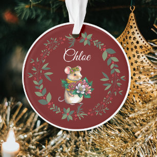 Burgundy Name Niedlich Mouse Weihnachtsbaum Ornament