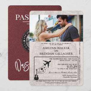Burgundy Nashville Passport Wedding Einladung