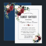 Burgundy Navy Blauer, gepunkteter Rahmen Sweet 16 Einladung<br><div class="desc">Elegantes Kartendesign mit herrlicher Aquarellfarbe Burgundy Blume Bouquets,  Blumenspalte,  wunderschöner,  blau gepunkteter Rahmen auf weißem Hintergrund; auf der Rückseite die gleichen Blume auf einem marineblauen Hintergrund. Verwenden Sie das Tool Anpassen,  um Ihre Informationen hinzuzufügen,  Änderungen vorzunehmen. Für passende Artikel besuchen Sie bitte meine Burgundy Navy Blue Floral Frame Collection.</div>
