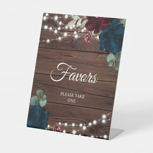 Burgundy & Navy Blue Blume favorisiert Signierung Sockelschild (Vorderseite)