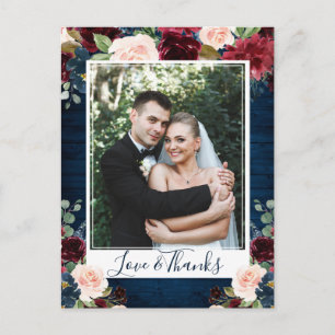 Burgundy Navy Blue Blush Wedding Foto Vielen Dank Postkarte