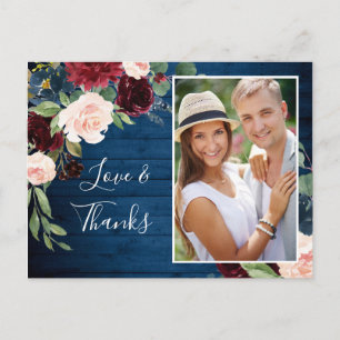 Burgundy Navy Blue Blush Wedding Foto Vielen Dank Postkarte