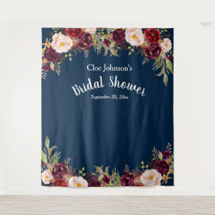 Burgundy Navy Blue Floral Brautparty Foto Prop Wandteppich