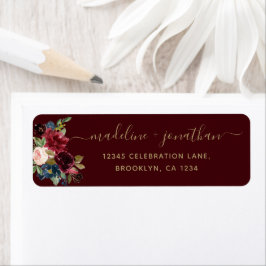 Burgundy Navy Blue Floral Elegantes Gold Script