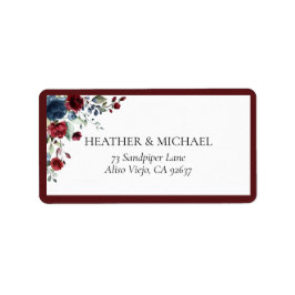 Burgundy Navy Blue Floral Watercolor-Adresse Adressaufkleber
