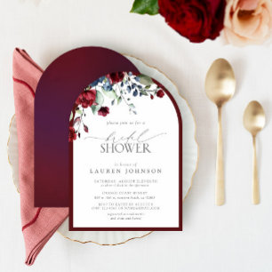 Burgundy Navy Blue Floral Watercolor Brautparty Einladung