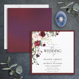 Burgundy Navy Blue Floral Watercolor Script Einladung