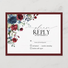 Burgundy Navy Blue Floral Watercolor Script UAWG Einladungspostkarte