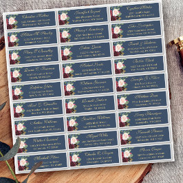 Burgundy Navy Blue Floral Wedding Guest Address Aufkleber