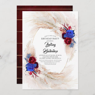 Burgundy Navy Blue Pampas Grass Geburtstagsparty Einladung