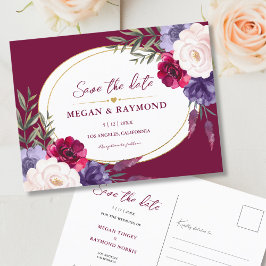 Burgundy Navy Blue Peony Geometric Save the Date Postkarte